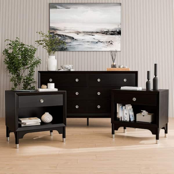 Furniture of America Forma 3-Piece Mid Century Black 1-Drawer 26 in. W Set of 2-Nightstands and Dresser