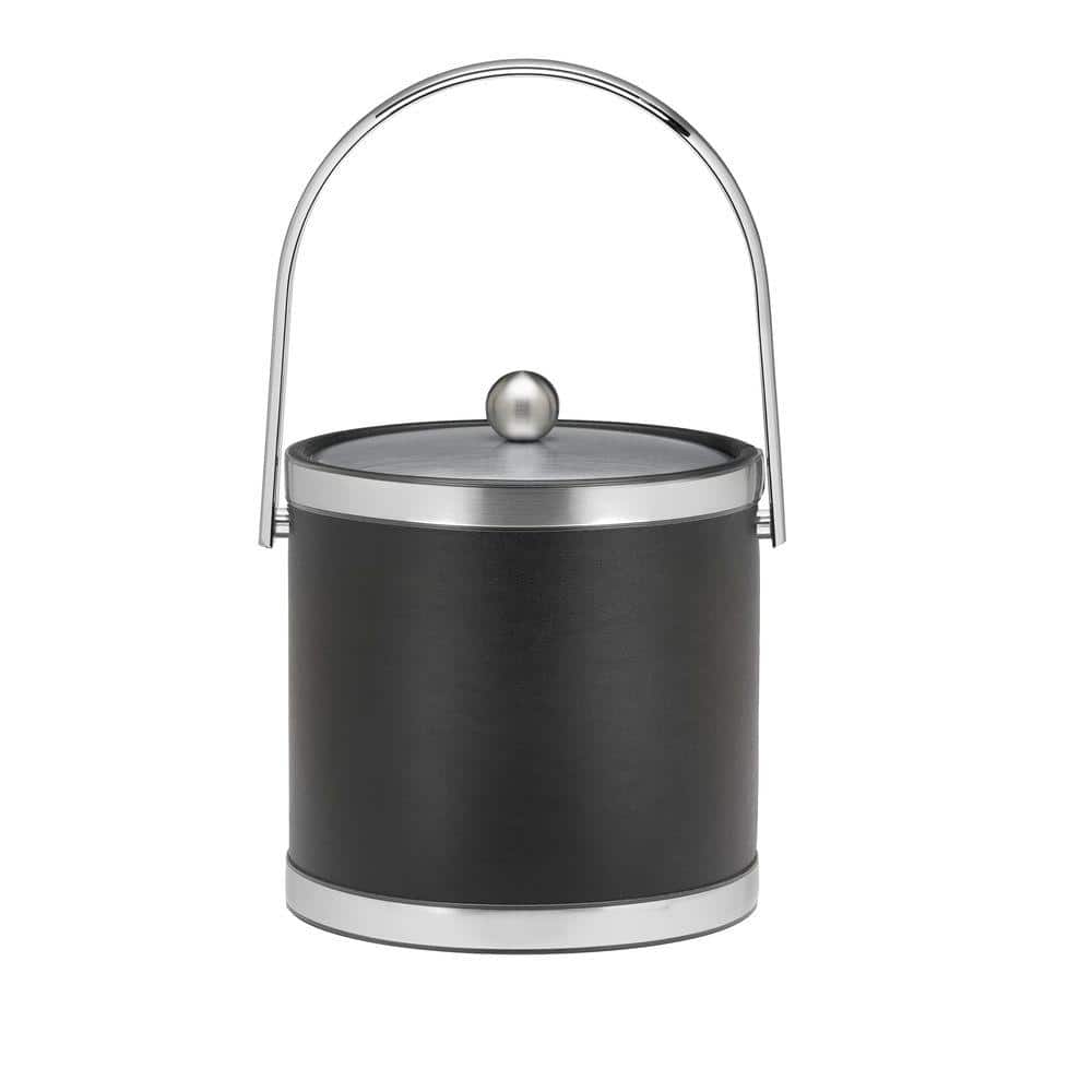 Kraftware Sophisticates 3 Qt. Black w/Brushed Chrome Ice Bucket with ...
