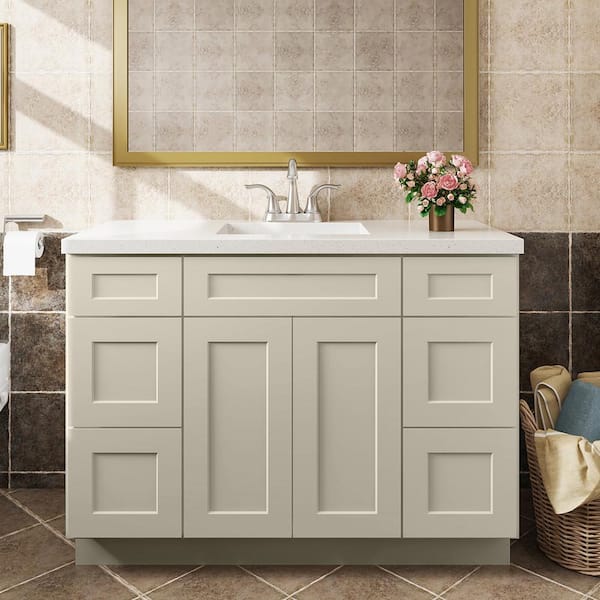 48 in. W x 21 in. D x 34.5 in. H in Shaker Antique White Plywood Ready to Assemble Vanity Sink Base Kitchen Cabinet