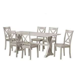 Jamestown 7-Piece Antique White Wash Wood Dining Set, Table Plus 6-Chairs