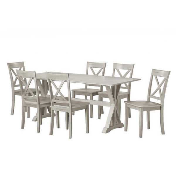 Boraam Jamestown 7-Piece Antique White Wash Wood Dining Set, Table Plus 6-Chairs
