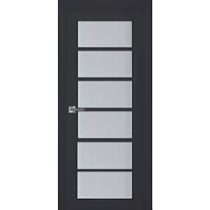 7602 32 in. x 84 in. Right-Hand/Inswing Solid Frosted Glass Antracite Single Prehung Interior Door with Hardware