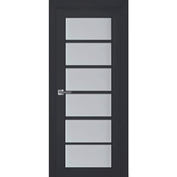 7602 42 in. x 96 in. Right-Hand/Inswing Solid Frosted Glass Antracite Single Prehung Interior Door with Hardware