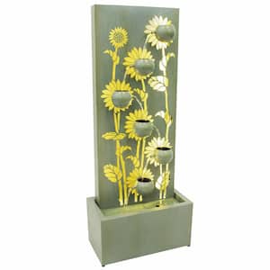 Sunflower Fields Steel Outdoor Water Fountain with LEDs - 48.5"