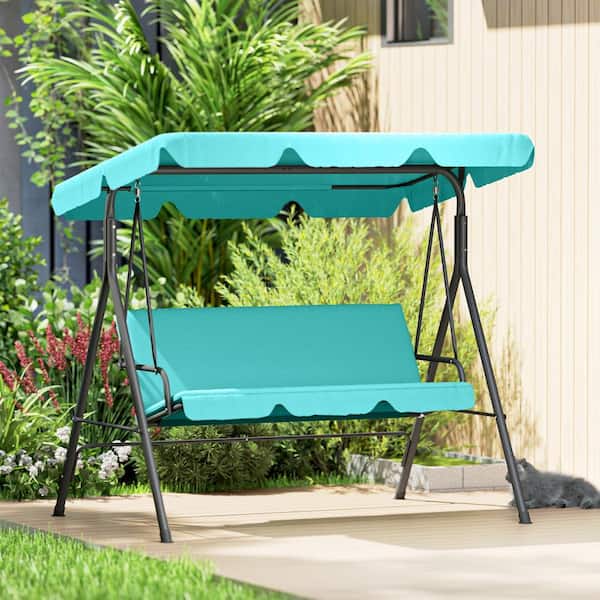3-Seat Outdoor Patio Swing Chair with Green Cushion,Steel Frame & Adjustable Tilt Canopy for Outdoor Garden Yard