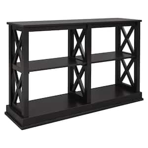 46 in. Black Small Sofa Table, Rectangle Wood Console Table with 3 Tier Open Storage & "X" Legs, Hallway Entry Table