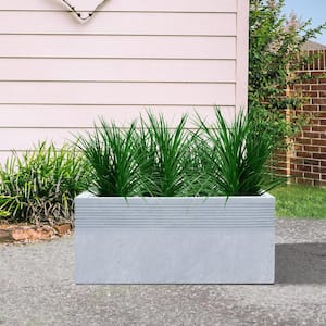 Large 32 in. x 10 in. x 16 in. Lightweight Concrete Modern Rectangle Stripped Slate Gray Planter