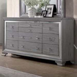 Tannon Light Gray 10-Drawer 66 in. Dresser with 2 Jewel Drawers