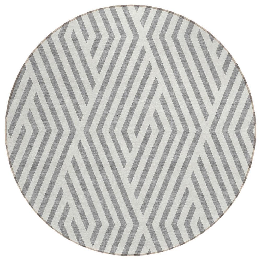 Gray and Ivory 8 ft. Round Woven Geometric Round Indoor/Outdoor Area Rug price history on PriceWatchPro