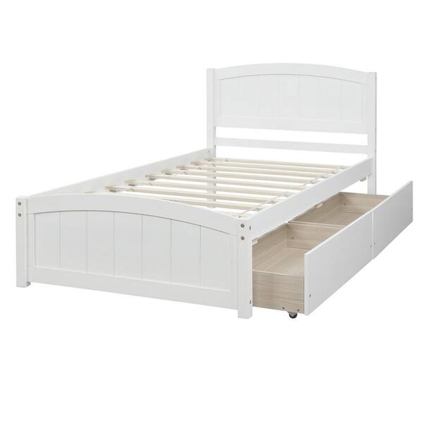 aisword 79.5 in. W Twin Size Platform Bed with Two Drawers - White