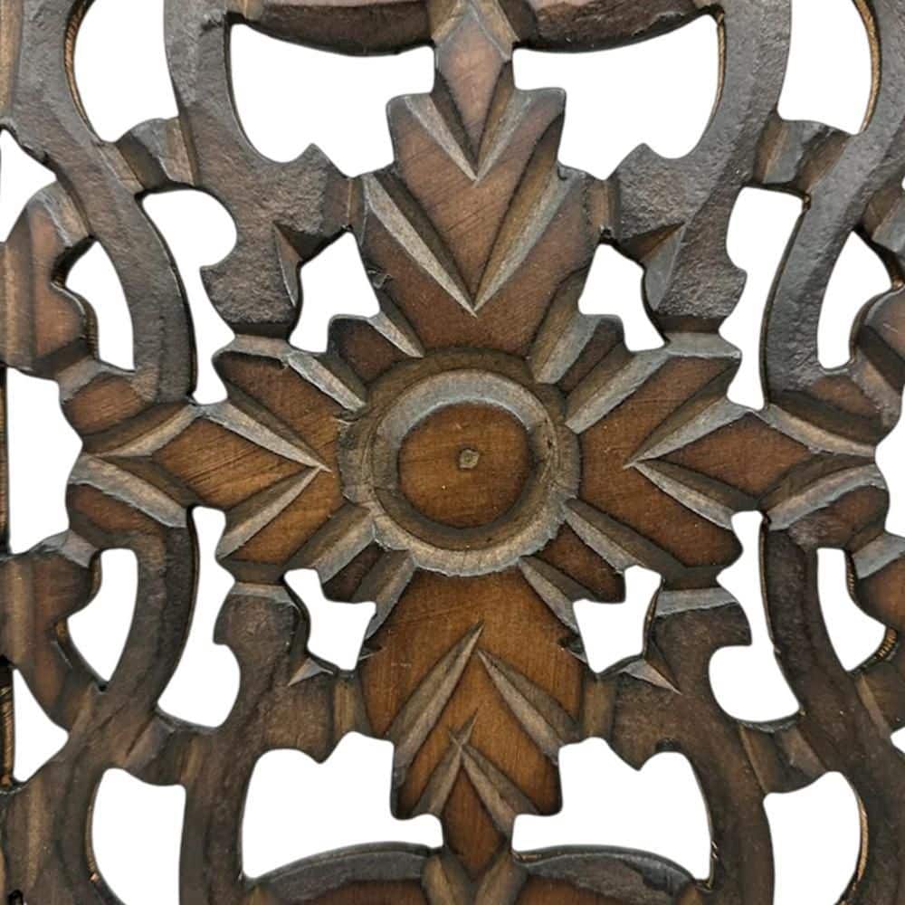 Rustic Brown Hand Carved Wooden Wall Panels, Set of Two