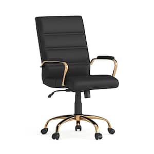 Whitney Mid-Back Faux Leather Swivel Ergonomic Executive Office Chair in Black/Gold Frame with Arms