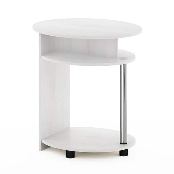 Furinno JAYA Simple Design 18.9 in White Oak / Stainless Steel Oval Wood End Table