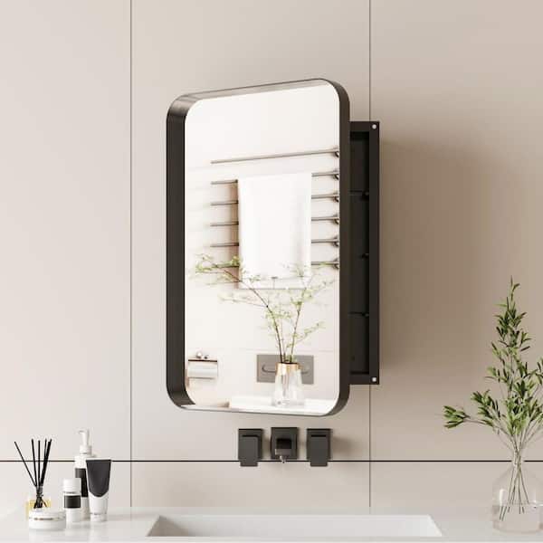 waterpar 16 in. W x 24 in. H Rectangular Aluminum Medicine Cabinet with Mirror in Matte Black