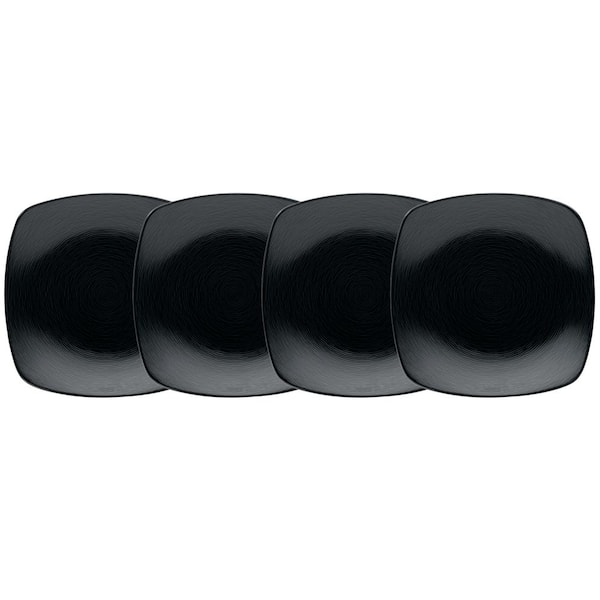 Noritake Colorscapes Black-on-Black Swirl 6.5 in. (Black) Porcelain Square Appetizer Plates, (Set of 4)