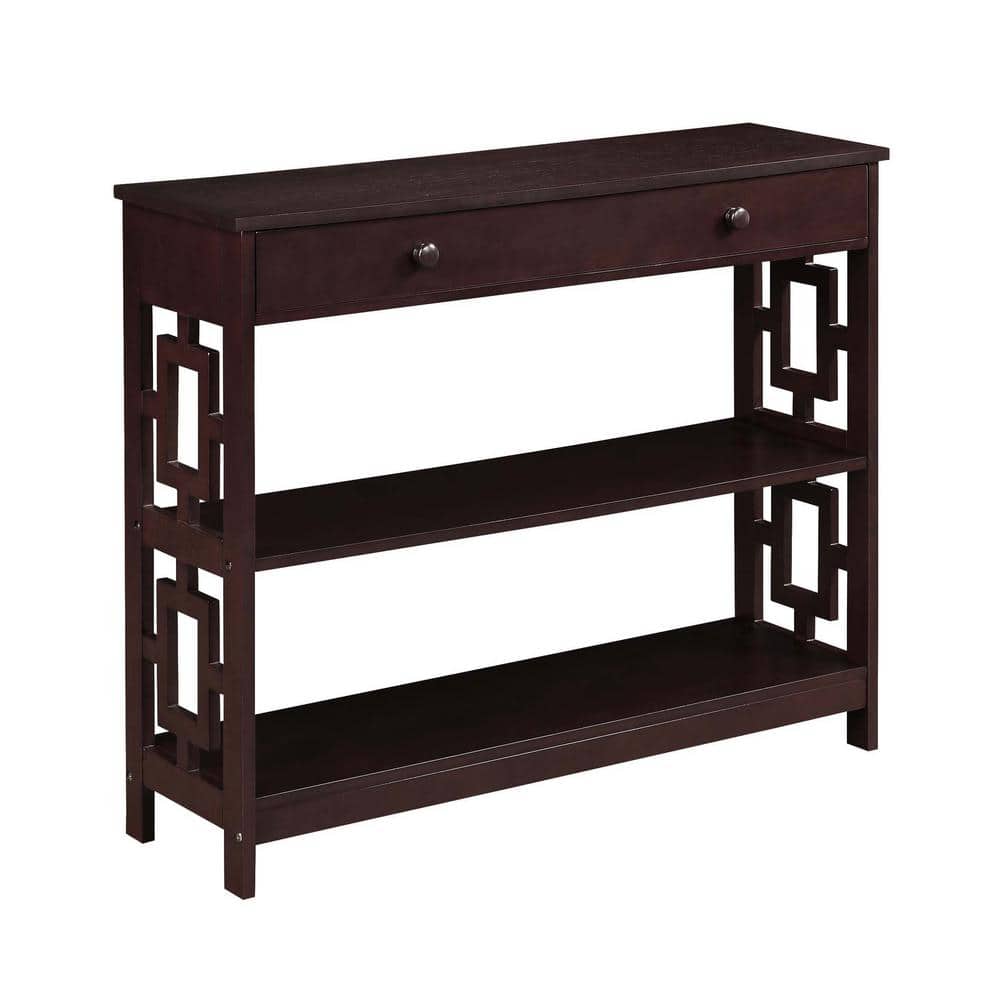 Espresso Wood Console Table with Drawer and Shelves