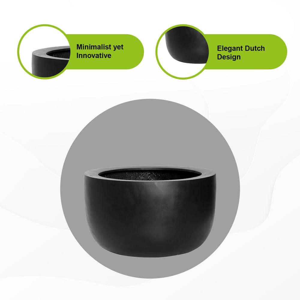 Sunny Black Fiberstone Indoor Outdoor Round Planter 18"