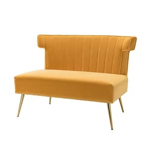 Cupid Modern Mustard Velvet Armless Loveseat with Channel-tufted Wingback and Adjustable Leg