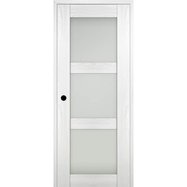Belldinni Vona 3 Lite 30" x 79.375" Right-hand Frosted Glass Ribeira Ash Composite Solid Core Wood Single Prehung Interior Door