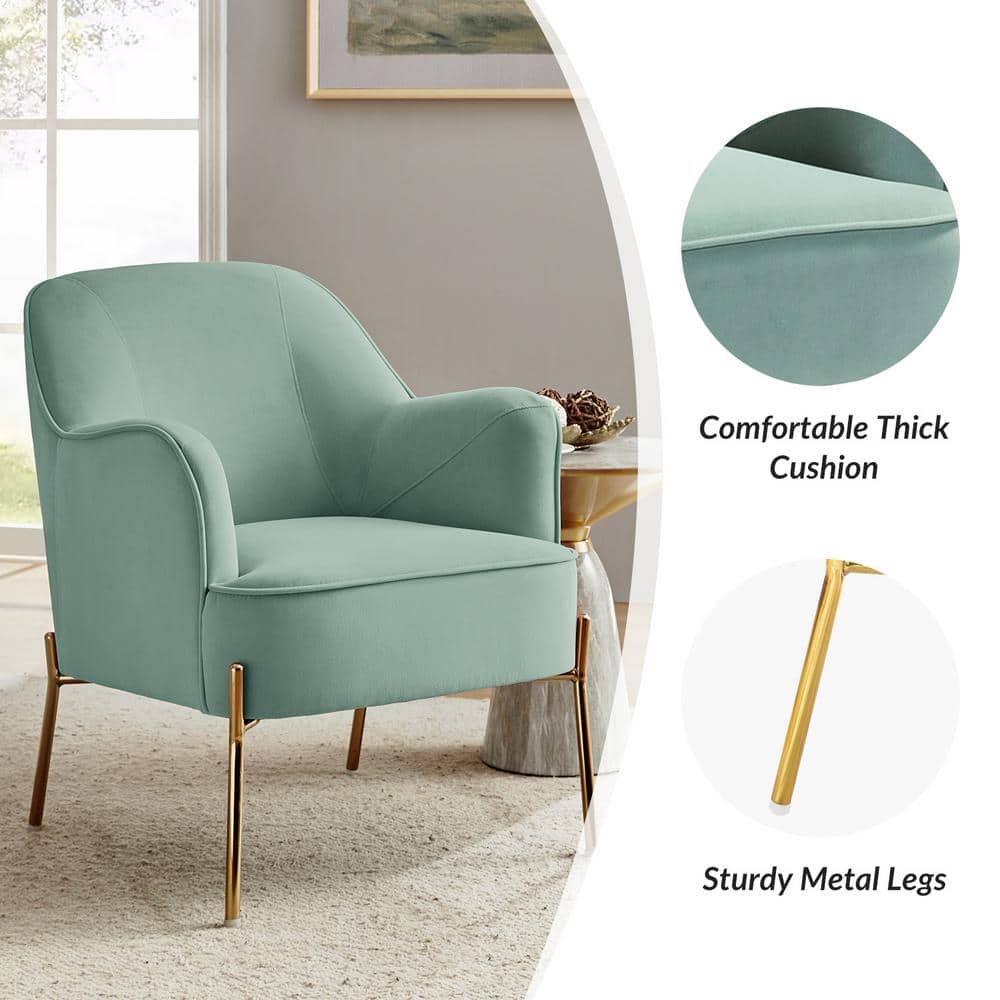 Sage Velvet and Gold Metal Mid-Century Modern Accent Chair