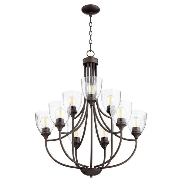 Quorum INTERNATIONAL Enclave 9-Light Oiled Bronze Chandelier with Clear Seeded Glass