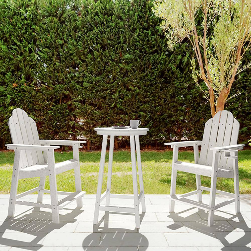 LUE BONA Sean White Outdoor Patio Plastic Adirondack Chair and Table