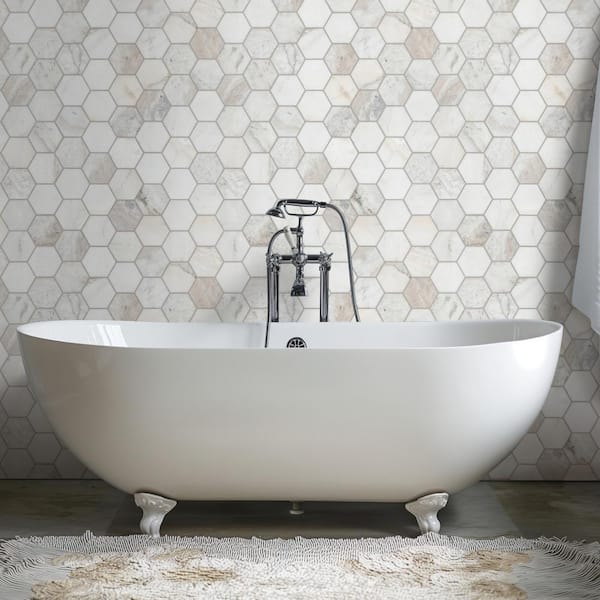 Arabescato Venato 5 in. Hexagon 10 in. x 13 in. Honed Marble Mesh-Mounted Mosaic Floor and Wall Tile (8.98 sq. ft./case)