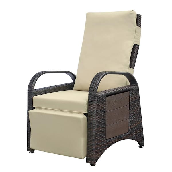 Tatayosi PE Wicker Adjustable Reclining Lounge Chair, Outdoor Recliner Chair with Removable khaki Soft Cushion