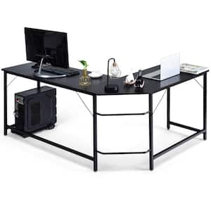 L-Shaped 66 in. Black Computer Desk Corner Workstation Study Gaming Table Home Office