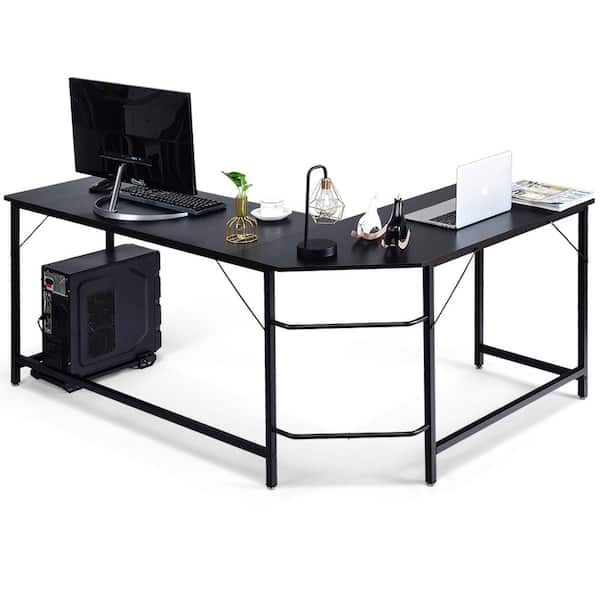 Costway L-Shaped 66 in. Black Computer Desk Corner Workstation Sturdy Gaming Table Home Office