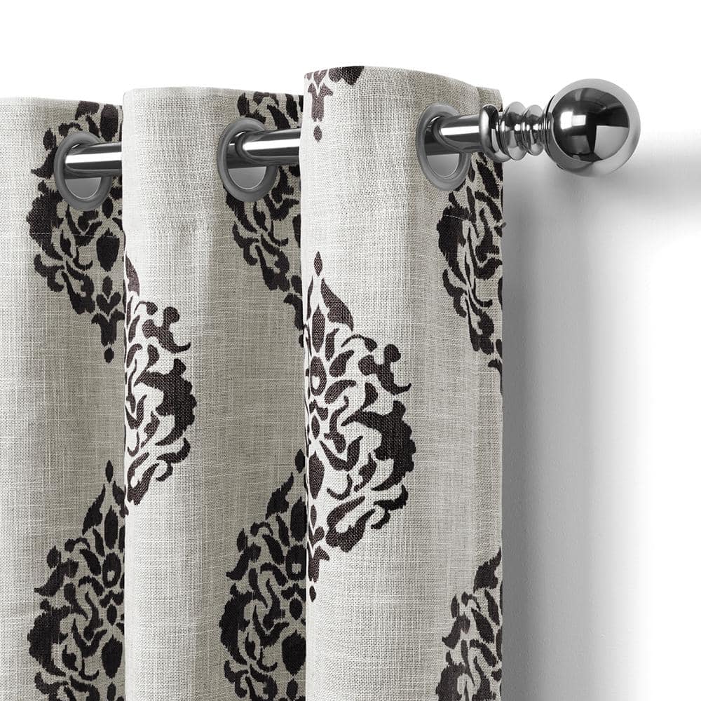 Black and Off-White Medallion Print Blackout Grommet Curtains
