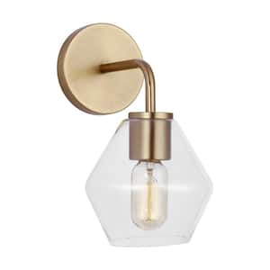 Jett 6 in. 1-Light Satin Brass Transitional Dimmable Indoor Bathroom Vanity Light with Clear Glass Shade