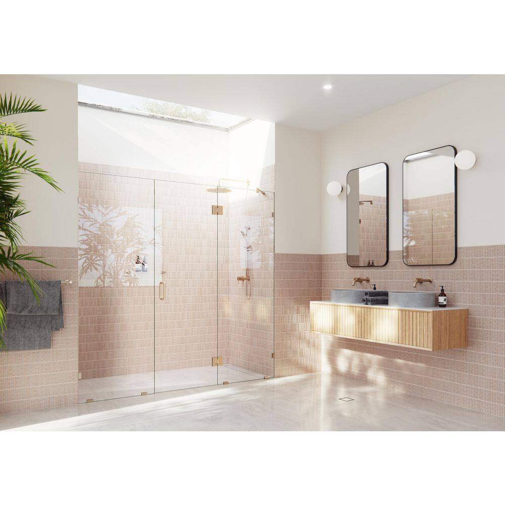 Stellar 95.5 in. W x 78 in. H Glass Hinged Pivot Frameless 3-Panel Inline Shower Door in Brushed Bronze price history on PriceWatchPro