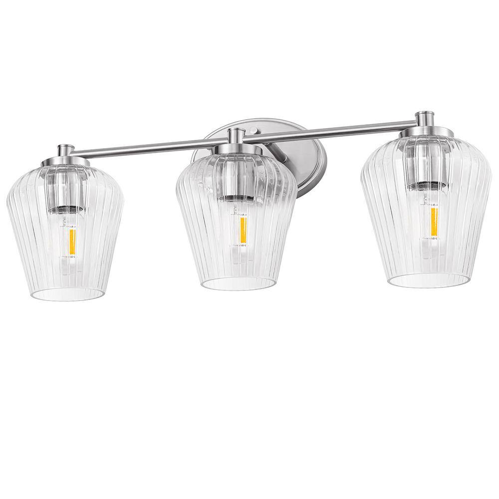 YANSUN 22 in. 3-Light Brushed Nickel Vanity Light Fixture with Clear ...