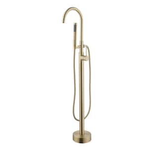 Freestanding Single-Handle Floor Mounted Roman Tub Faucet Bathtub Filler with Hand Shower in Gold