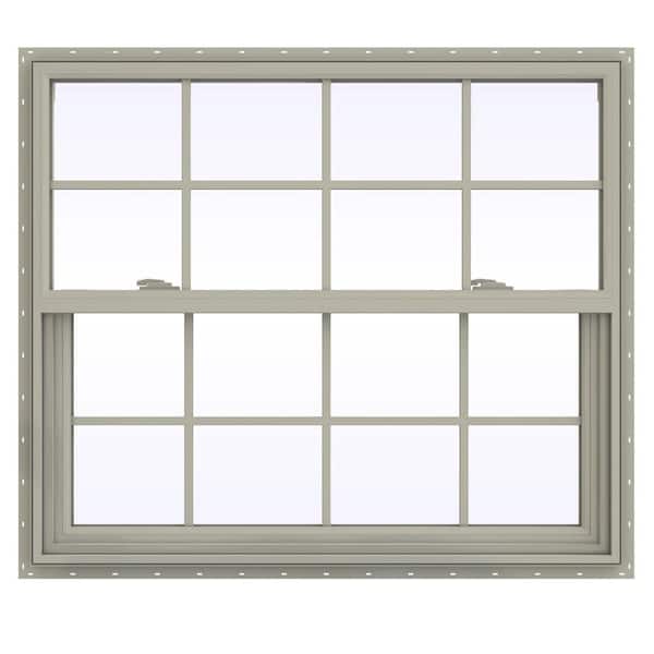 JELD-WEN 41.5 in. x 35.5 in. V-2500 Series Desert Sand Vinyl Single Hung Window with Colonial Grids/Grilles