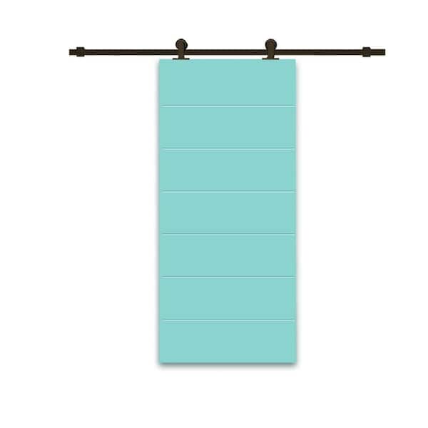 CALHOME 30 in. x 84 in. Mint Green Painted Composite MDF Paneled Interior Sliding Barn Door with Hardware Kit