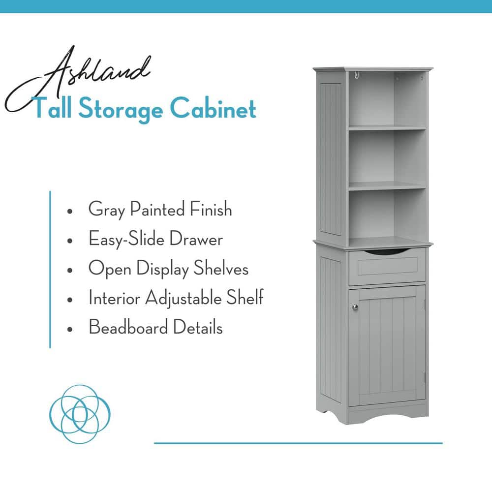 Gray Tall Bathroom Storage Cabinet with Adjustable Shelving