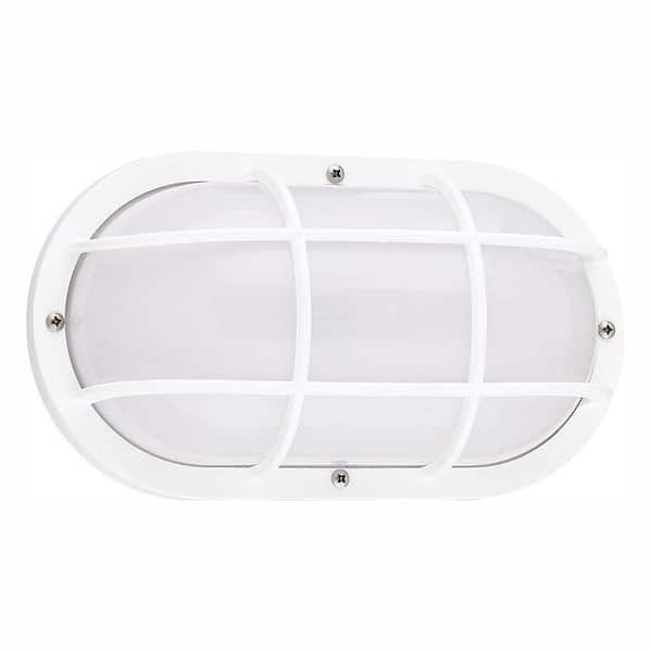 Generation Lighting Bayside Small White 1-Light Outdoor 5 in. Bulkhead with LED Bulb