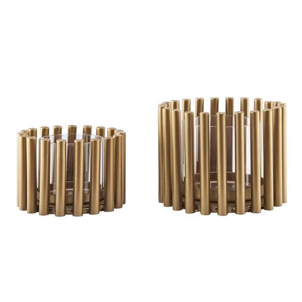 DANYA B Pela Pillar Ring in Warm Gold, Clear Midcentury Modern Votive Hurricane Candle Holders - (Set of 2)