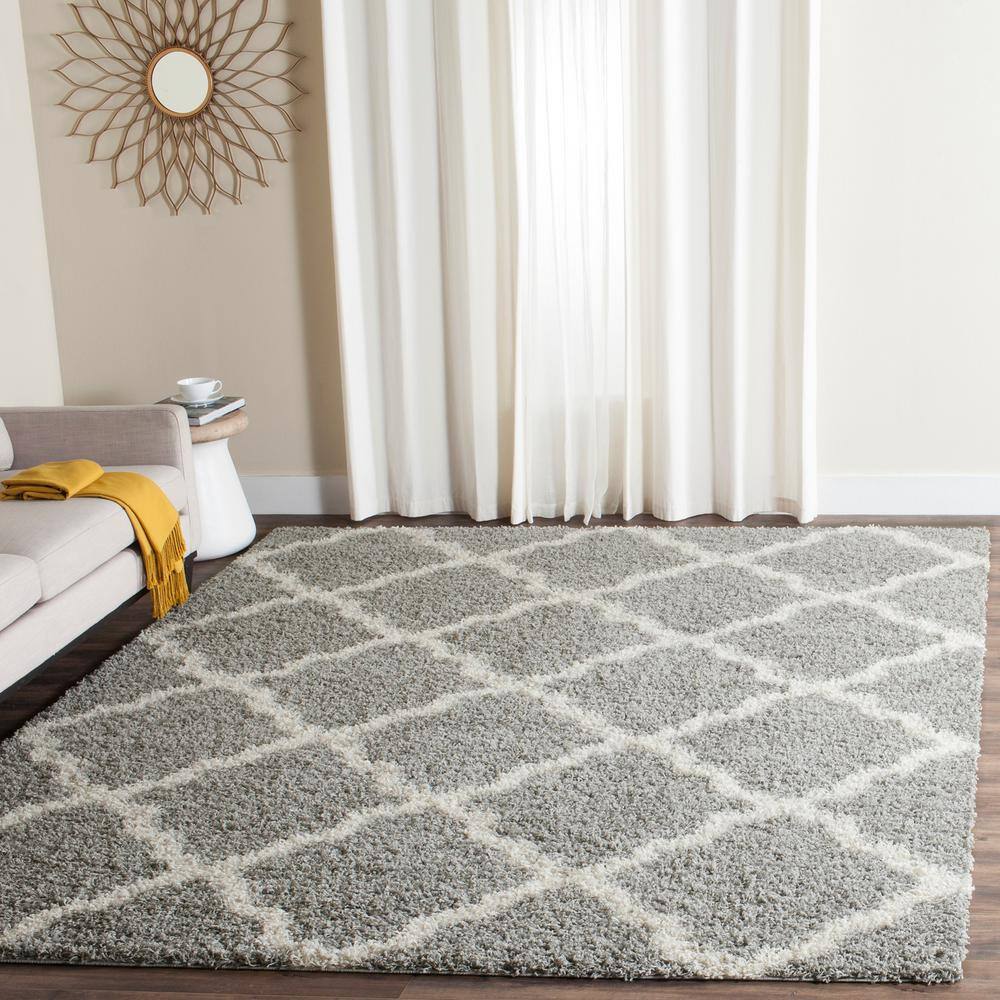 Grey and Ivory High Pile Shag Area Rug, 10' x 14'
