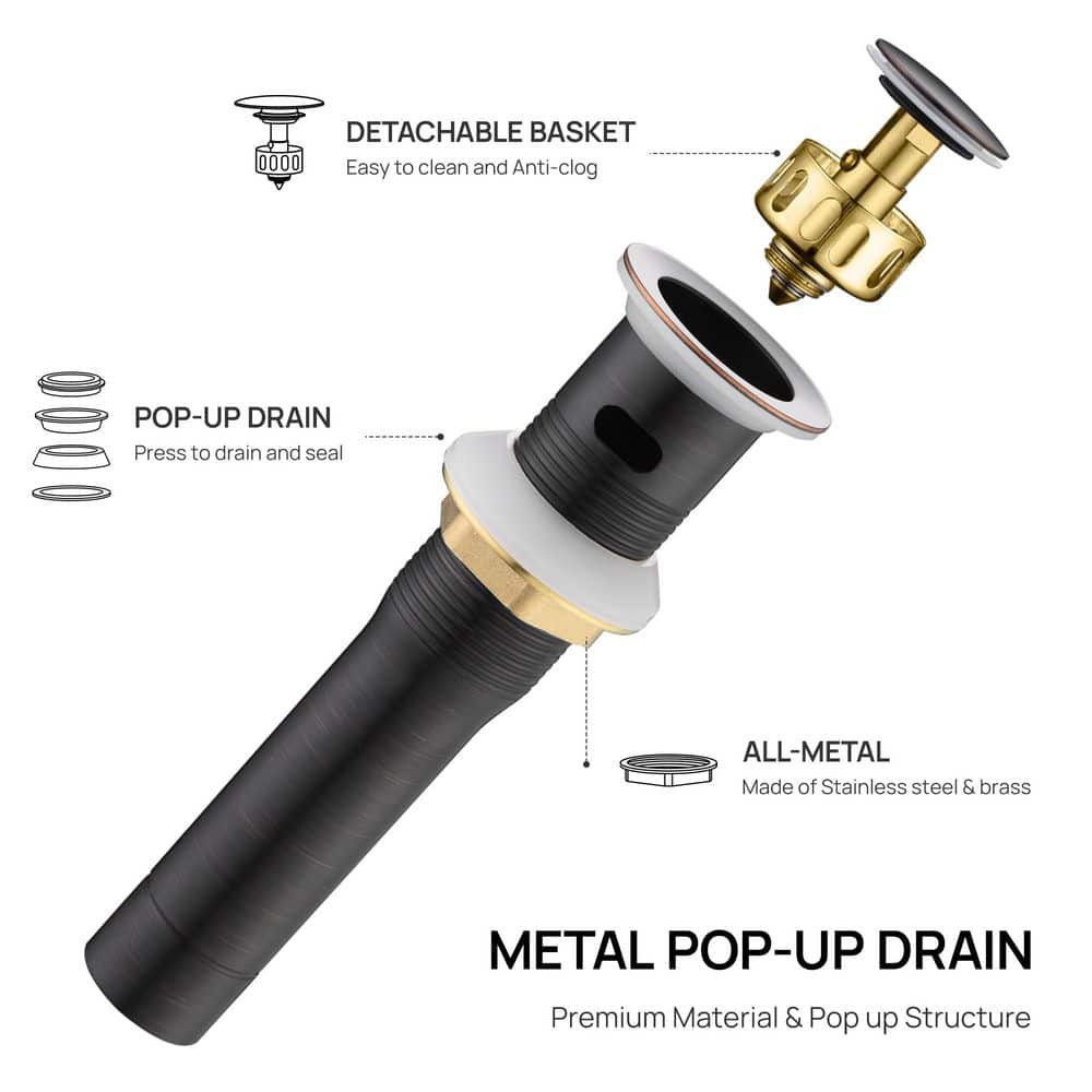Oil Rubbed Bronze Bathroom Sink Pop-Up Drain Kit with Overflow