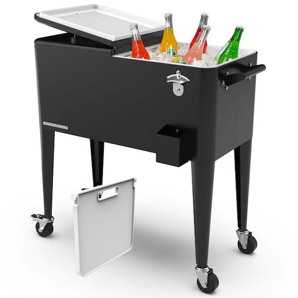 Party Cooler, 80-qt. Capacity, Divider Cooler, Rolling Ice Chest for Entertainment, Matte Black