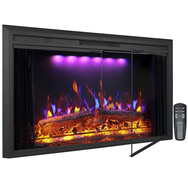 Delandgrand 43 in. Electric Fireplace Inserts, 3-Flames and Top Light Colors, Fire Crackling Sound Glass Door and Mesh Screen, Black