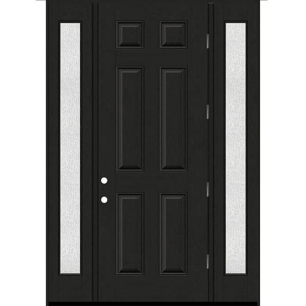Regency 68 in. x 96 in. 6 Panel LHOS Onyx Stain Mahogany Fiberglass Prehung Front Door w/Rain14in. SLs 6-9/16
