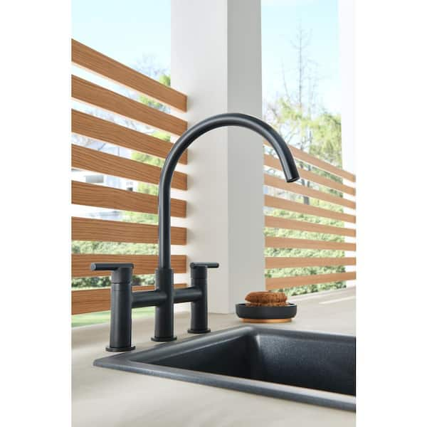 Parma Double Handle Deck Mount Bridge Kitchen Faucet with Spray with 1.75 GPM in Satin Black