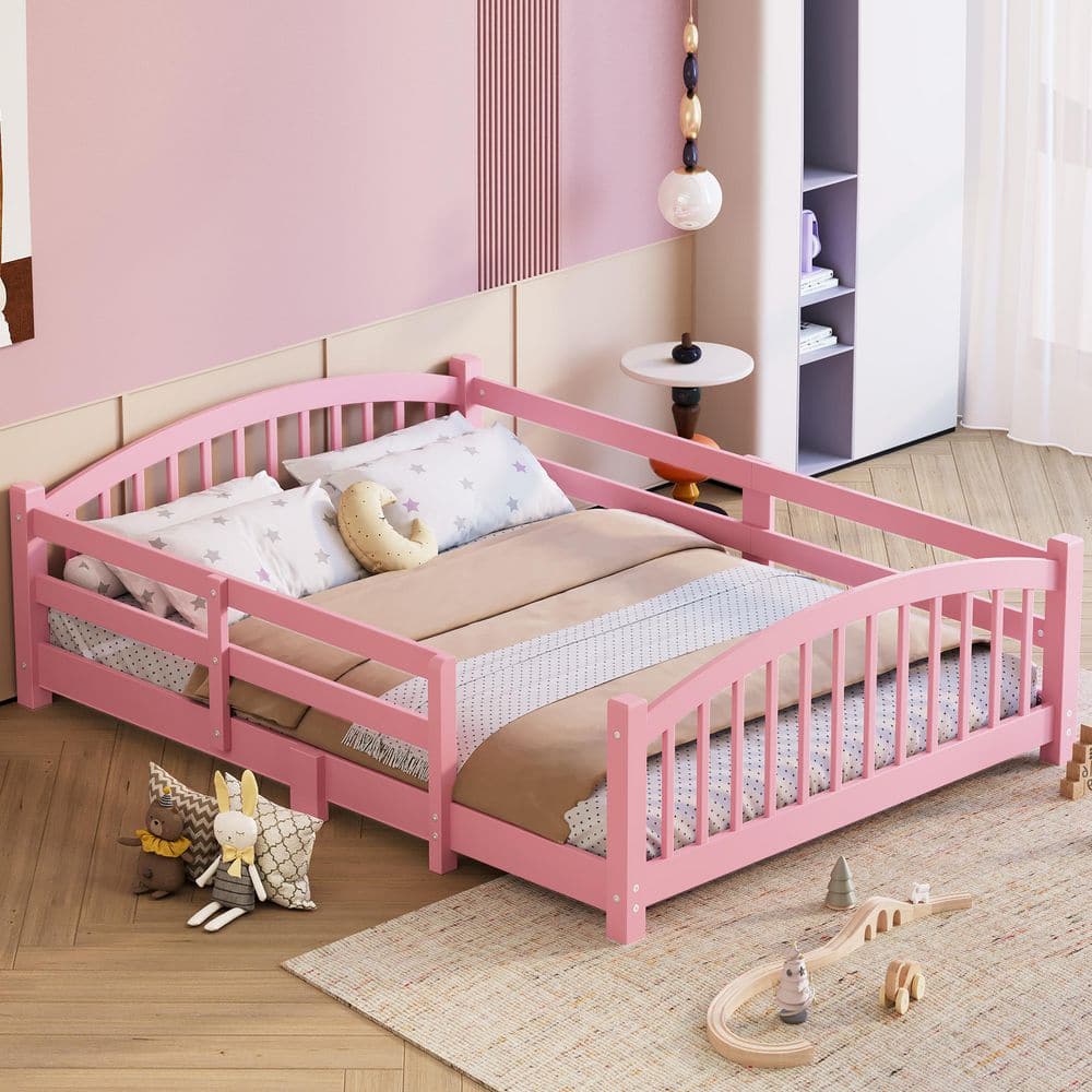 Harper & Bright Designs Pink Full Size Montessori Floor Kids Bed ...