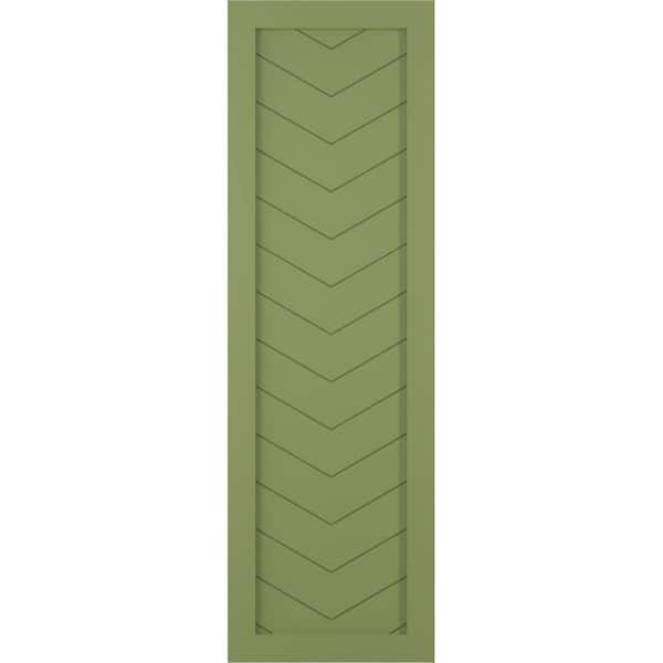 Ekena Millwork 15 in. x 64 in. PVC Single Panel Chevron Modern Style Fixed Mount Board and Batten Shutters in Moss Green