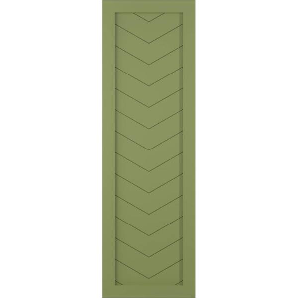 Ekena Millwork 18" x 31" True Fit PVC Single Panel Chevron Modern Style Fixed Mount Board and Batten Shutters, Moss Green (Per Pair)