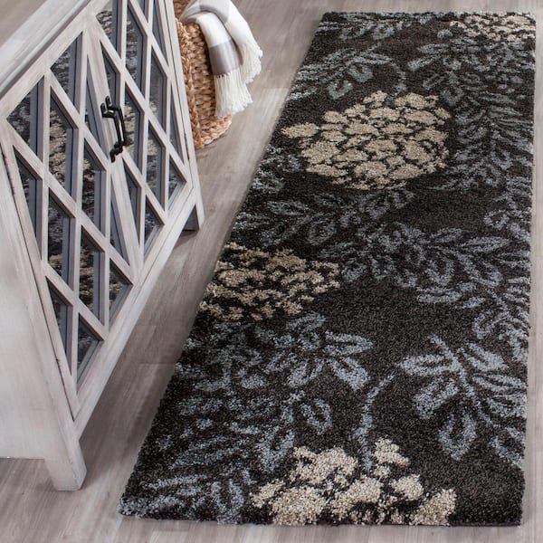 Florida Shag Dark Brown/Gray 2 ft. x 11 ft. Floral Runner Rug